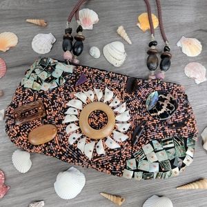 Unique Shell, Bead and Wood Handbag
